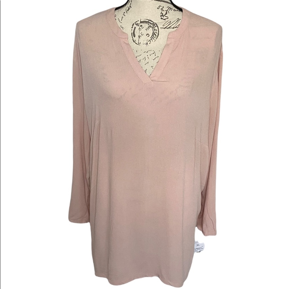 Liz Claiborne Rose Quartz Pink Long Sleeve Tunic Shirt Blouse Size XL V-Neck